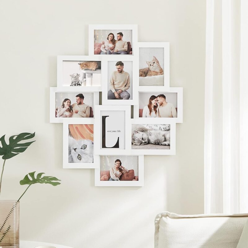 Multi Photo Frame Collage with Printed Photos – White Wood Grain Finish